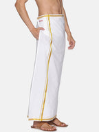 Sethukrishna White Solid Readymade Cotton Dhoti For Men | Grocsy