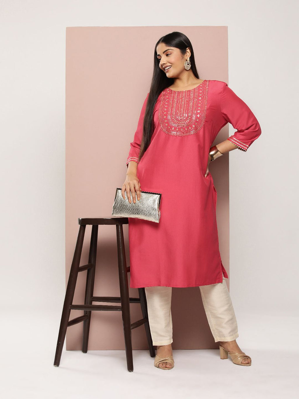 Sztori Plus Size Yoke Design Sequinned Kurta | Grocsy