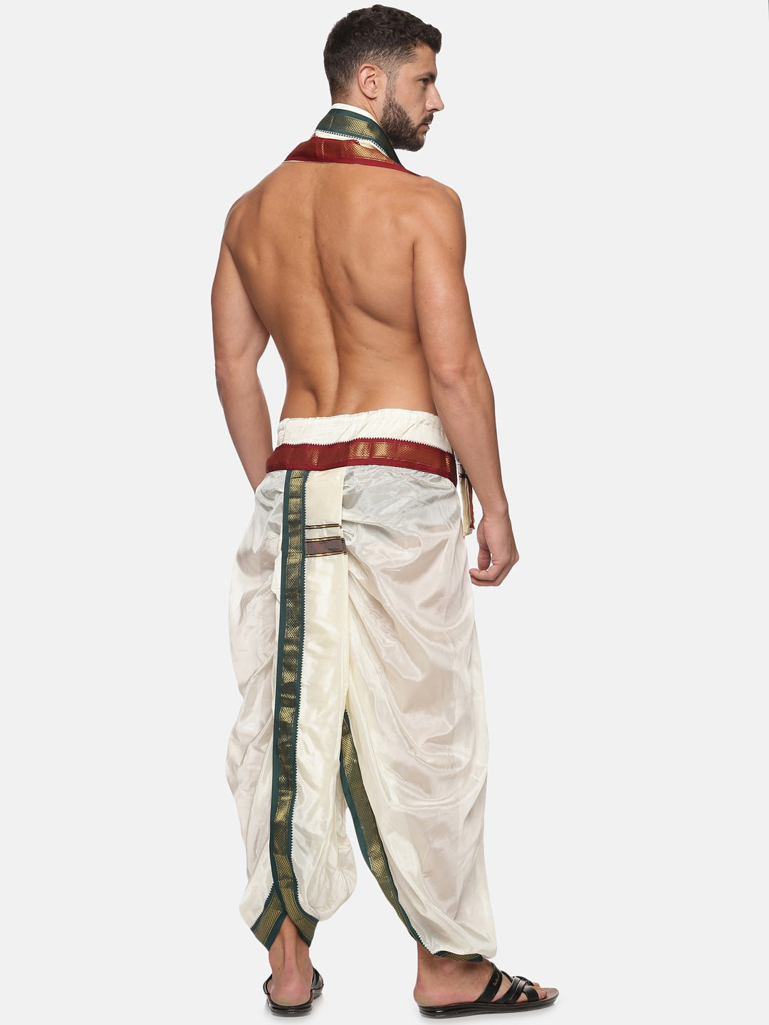 Sethukrishna Men Cream Coloured Solid Dhoti Pant With Angavastram | Grocsy