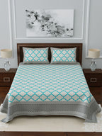 LIVING ROOTS White & Blue Printed 210 TC 1 King Jaipuri Bedsheet With 2 Pillow Covers | Grocsy
