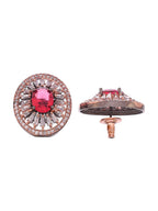 Shoshaa Rose Gold-Polished & White Circular Studs | Grocsy