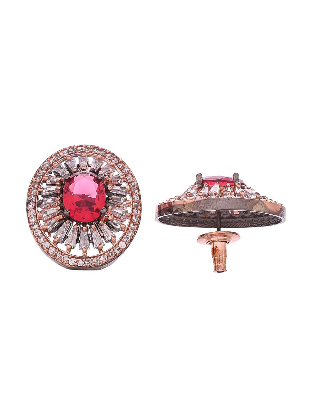 Shoshaa Rose Gold-Polished & White Circular Studs | Grocsy