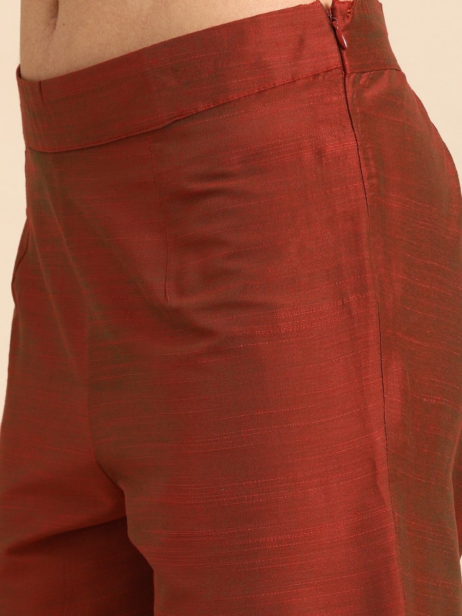All About You Women Rust Embroidered Kurta with Trousers & Dupatta | Grocsy