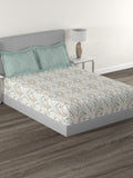 MYTRIDENT Green White Ethnic Motifs Cotton 144 TC Queen Bedsheet With 2 Pillow Covers | Grocsy