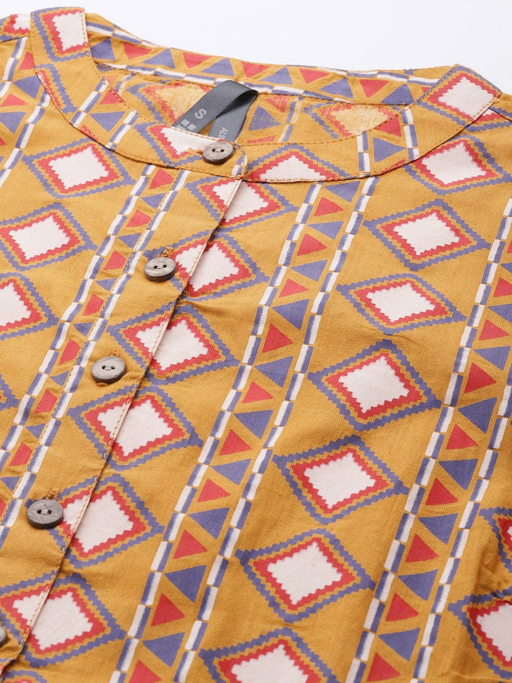 HERE&NOW Women Mustard Yellow & Cream Pure Cotton Geometric Printed Kurta | Grocsy
