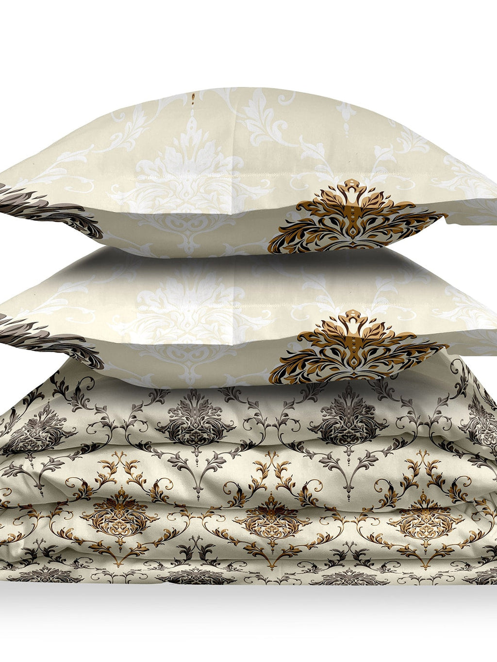 LABHAM Cream-Coloured & Brown Ethnic Motifs Cotton 180 TC King Bedsheet & 2 Pillow Covers | Grocsy