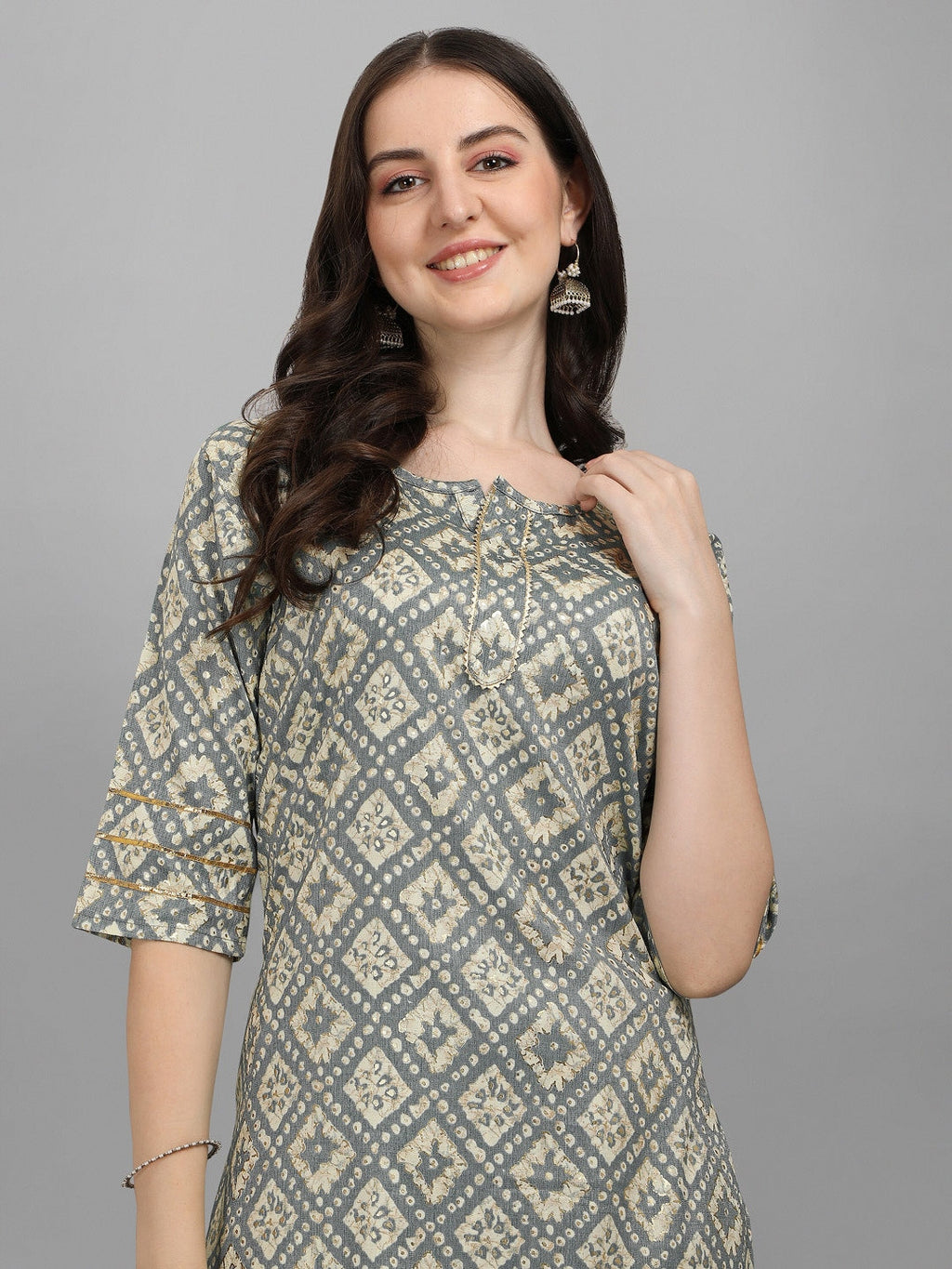 HERE&NOW Women Grey Ethnic Motifs Printed Kurta With Palazzos | Grocsy