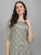 HERE&NOW Women Grey Ethnic Motifs Printed Kurta With Palazzos | Grocsy