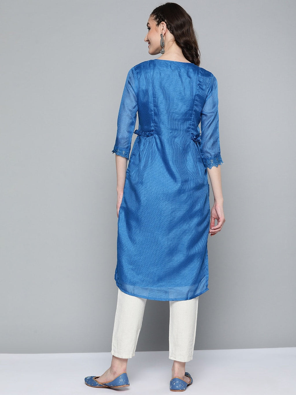 HERE&NOW Women Blue Self-Design Kurta | Grocsy