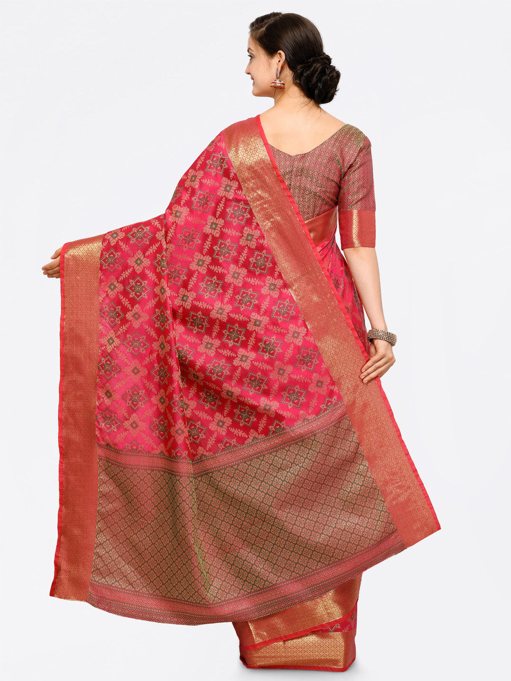 Saree Mall Pink Silk Blend Printed Kanjeevaram Saree | Grocsy