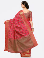 Saree Mall Pink Silk Blend Printed Kanjeevaram Saree | Grocsy