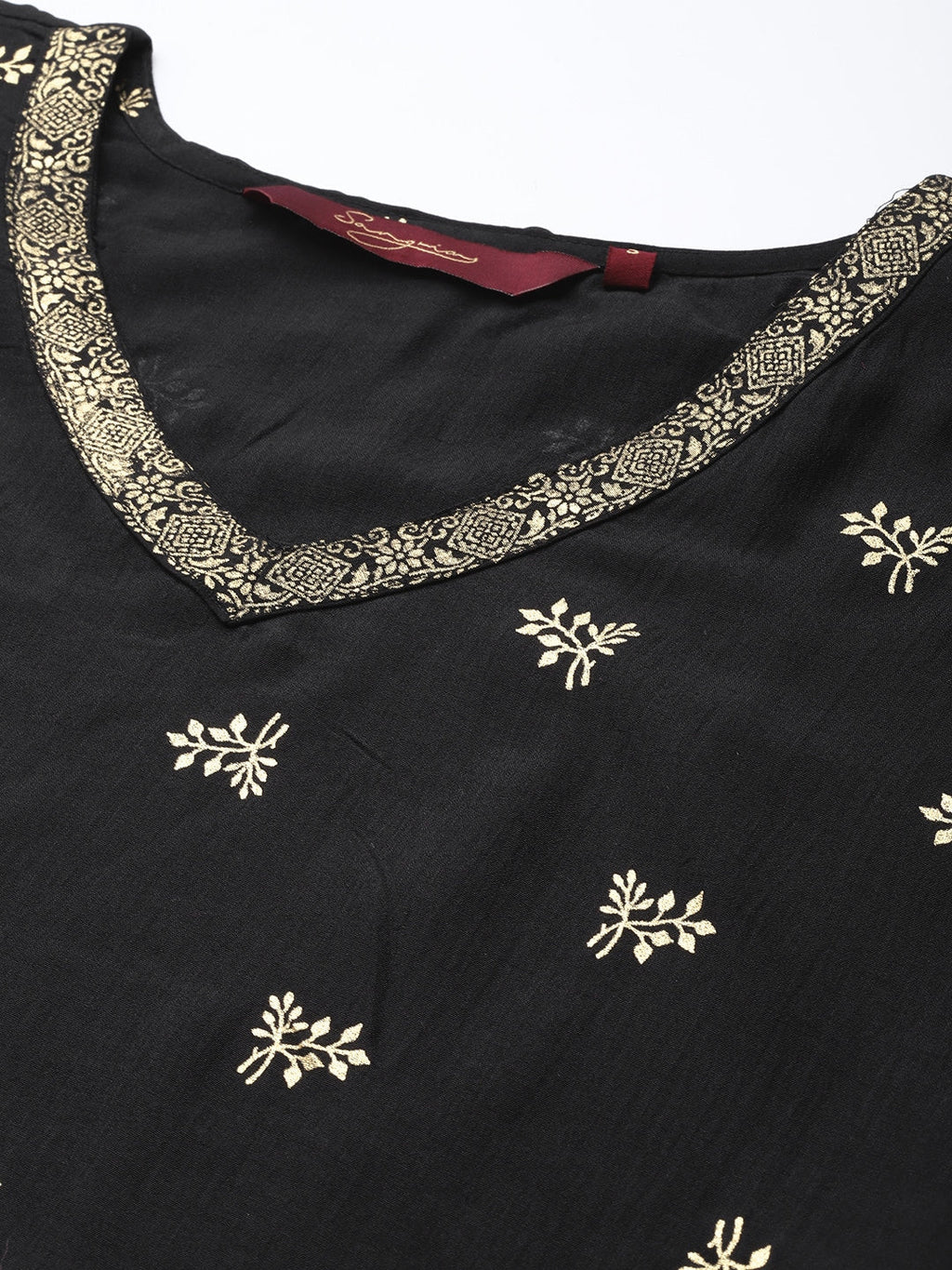 Sangria Women Black & Golden Ethnic Motifs Printed Kurta with Harem Pants | Grocsy