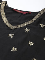 Sangria Women Black & Golden Ethnic Motifs Printed Kurta with Harem Pants | Grocsy