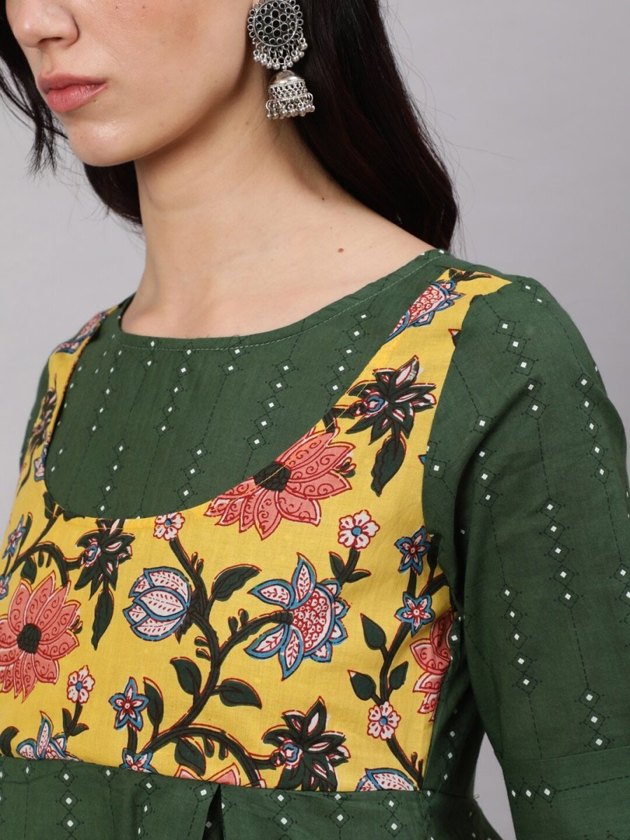 Aks Floral Printed Pure Cotton Kurti With Dhoti Pants | Grocsy