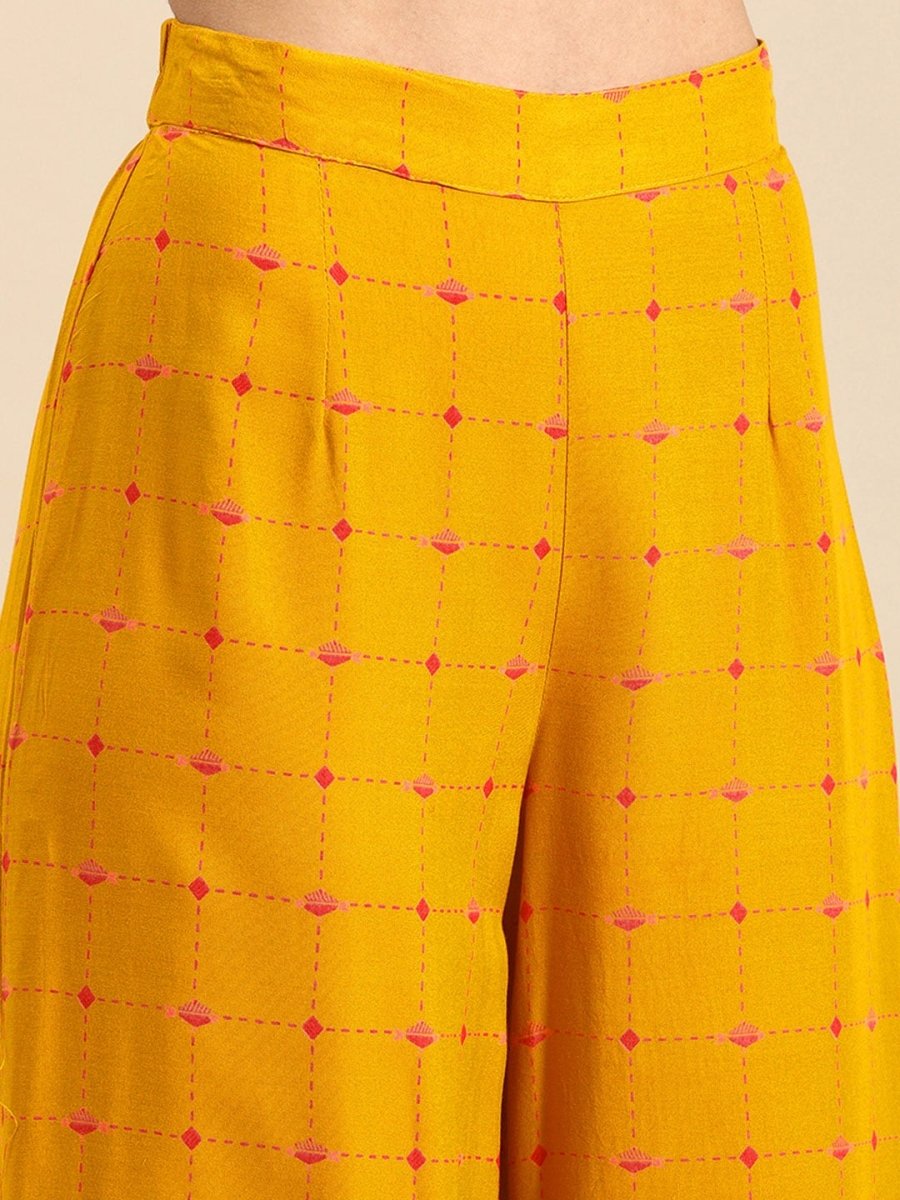 All About You Women Mustard Yellow & Pink Round Neck Regular Kurta with Palazzos | Grocsy