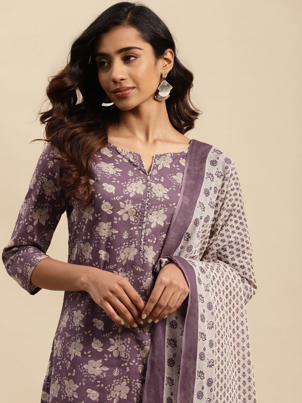 Sangria Maroon Floral Printed Pure Cotton Kurta With Trouser & Dupatta | Grocsy