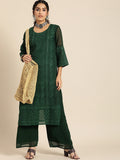 Sangria Women Green Ethnic Motifs Chikankari Kurta with Palazzos | Grocsy