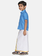 Sethukrishna Boys Blue & White Shirt with Dhoti | Grocsy
