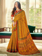 Saree Mall Mustard & Maroon Ethnic Motifs Printed Bhagalpuri Sarees | Grocsy