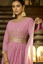 Lavender Heavy Faux Georgette Anarkali Embroidered Kurta Set - Dhvani | Grocsy