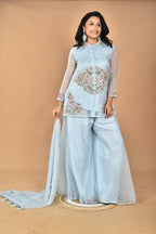 Morchari Women And Hand Embroidery Palazzo Set-Sky Blue | Grocsy