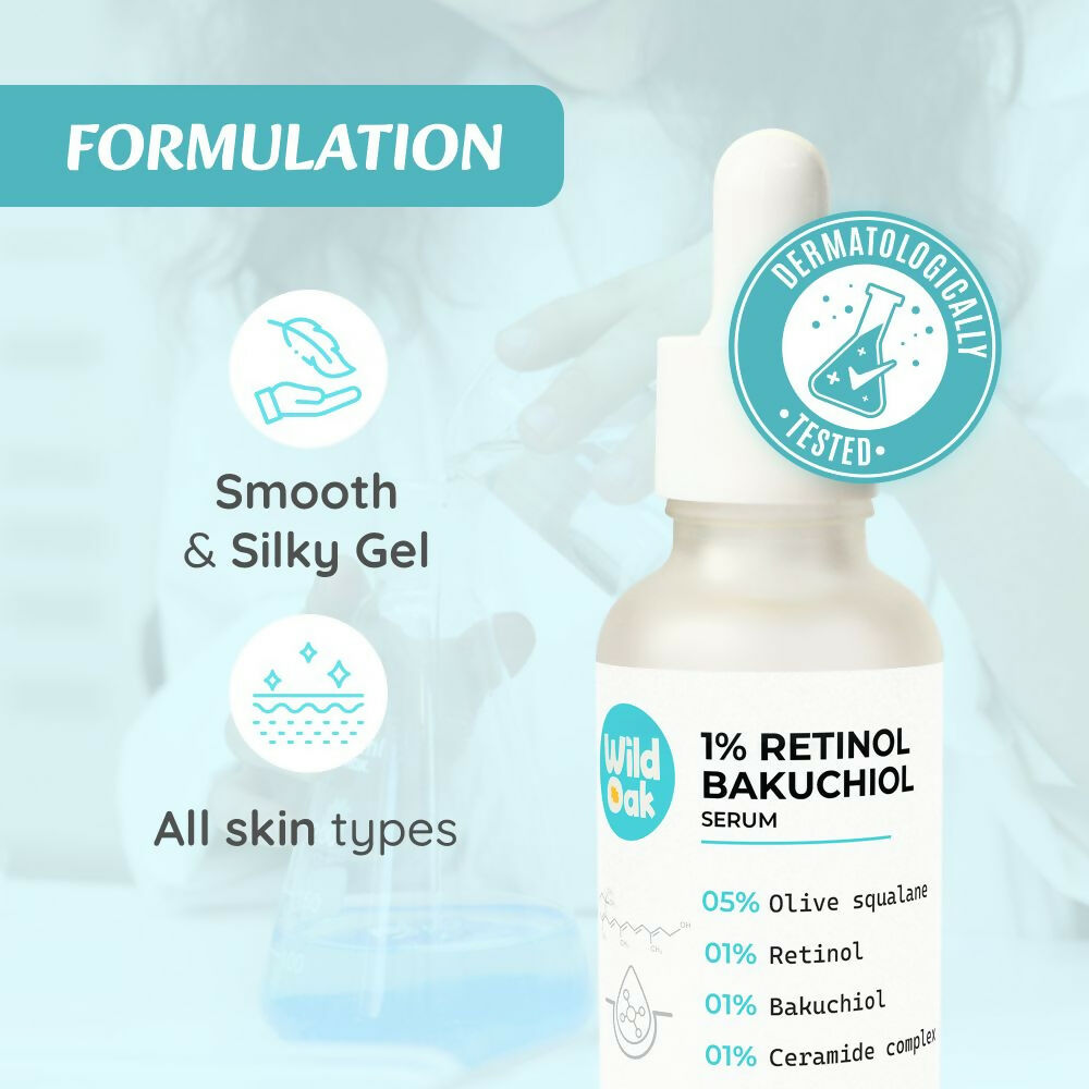Wild Oak 1% Retinol Bakuchiol Face Serum Anti-Aging Brightening & Skin Texture Improvement | Grocsy
