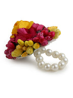 Yellow Pink Beaded Flower Jewellery Set - Ruby Raang | Grocsy