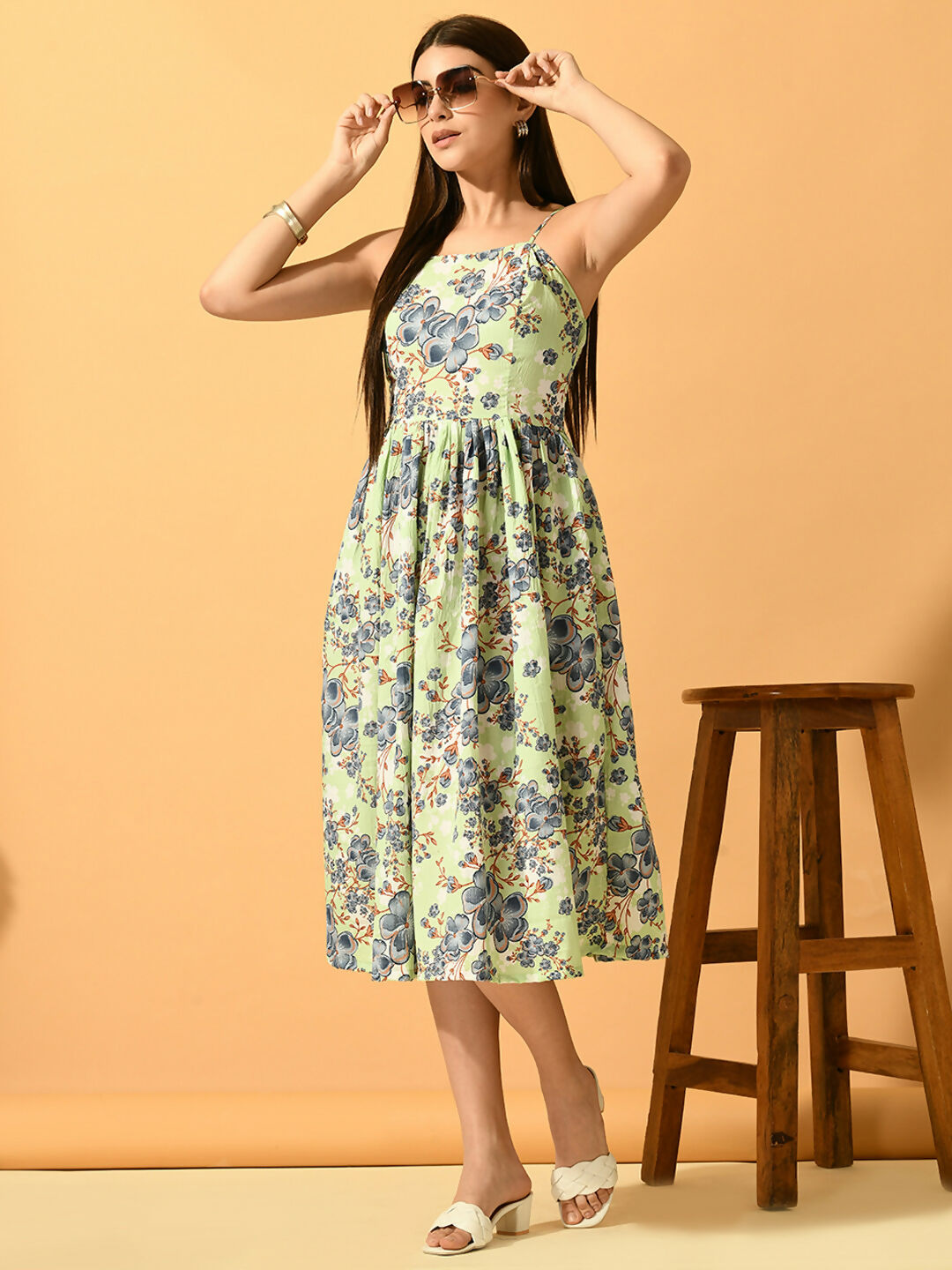 Myshka Women's Lime Green Fit and Flare Party Dress | Grocsy