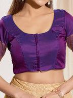 Joban Fashion Brinjal Tafeta Silk Padded Blouse With Round Neck Elbow Sleeves | Grocsy