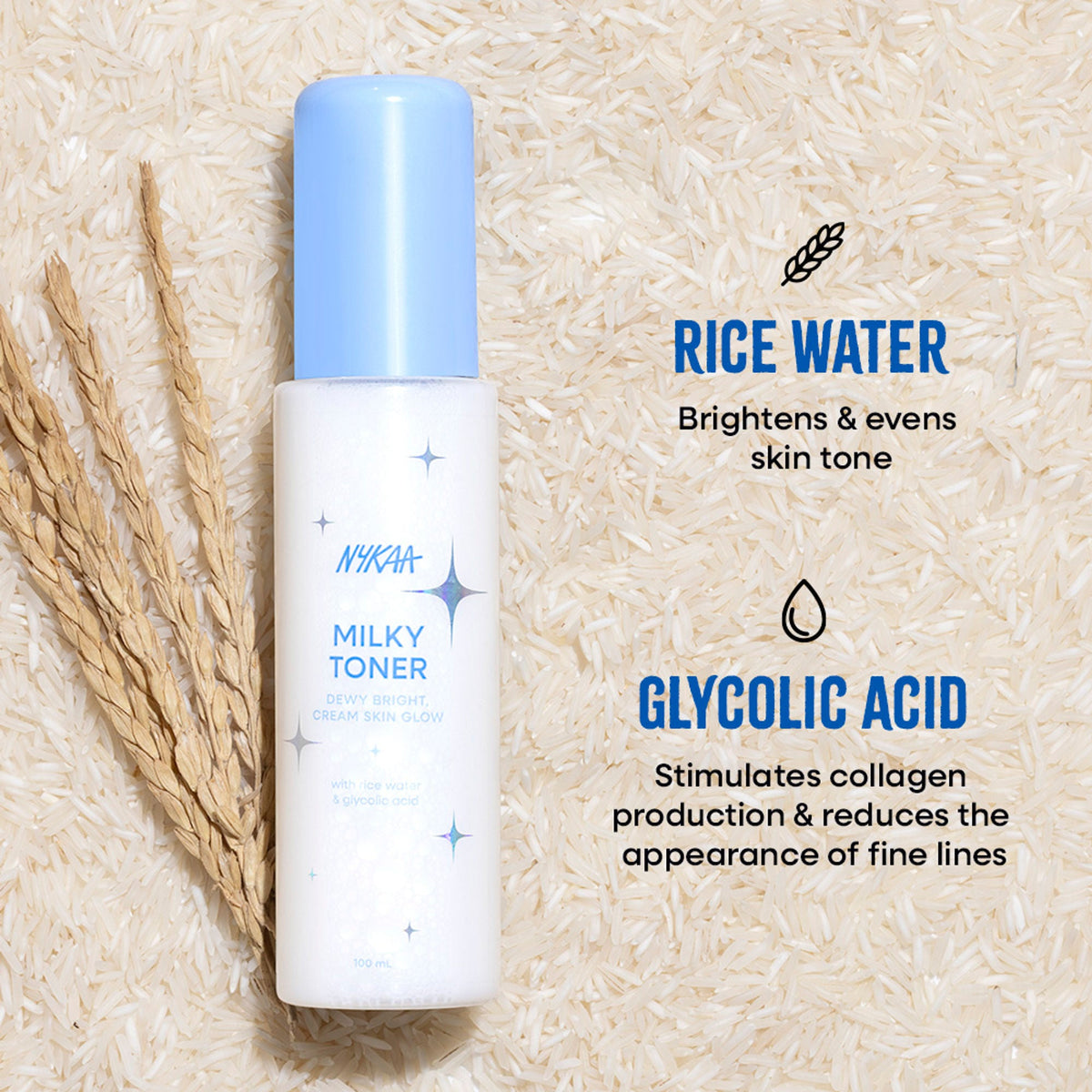 Nykaa Skin Rose Water Toner Mist with Hyaluronic Acid for Intense Hydration & Skin Barrier Repair - Rice Water and Glycolic Acid | Grocsy