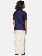 Sethukrishna Navy Blue & White Shirt with Dhoti For Boys | Grocsy