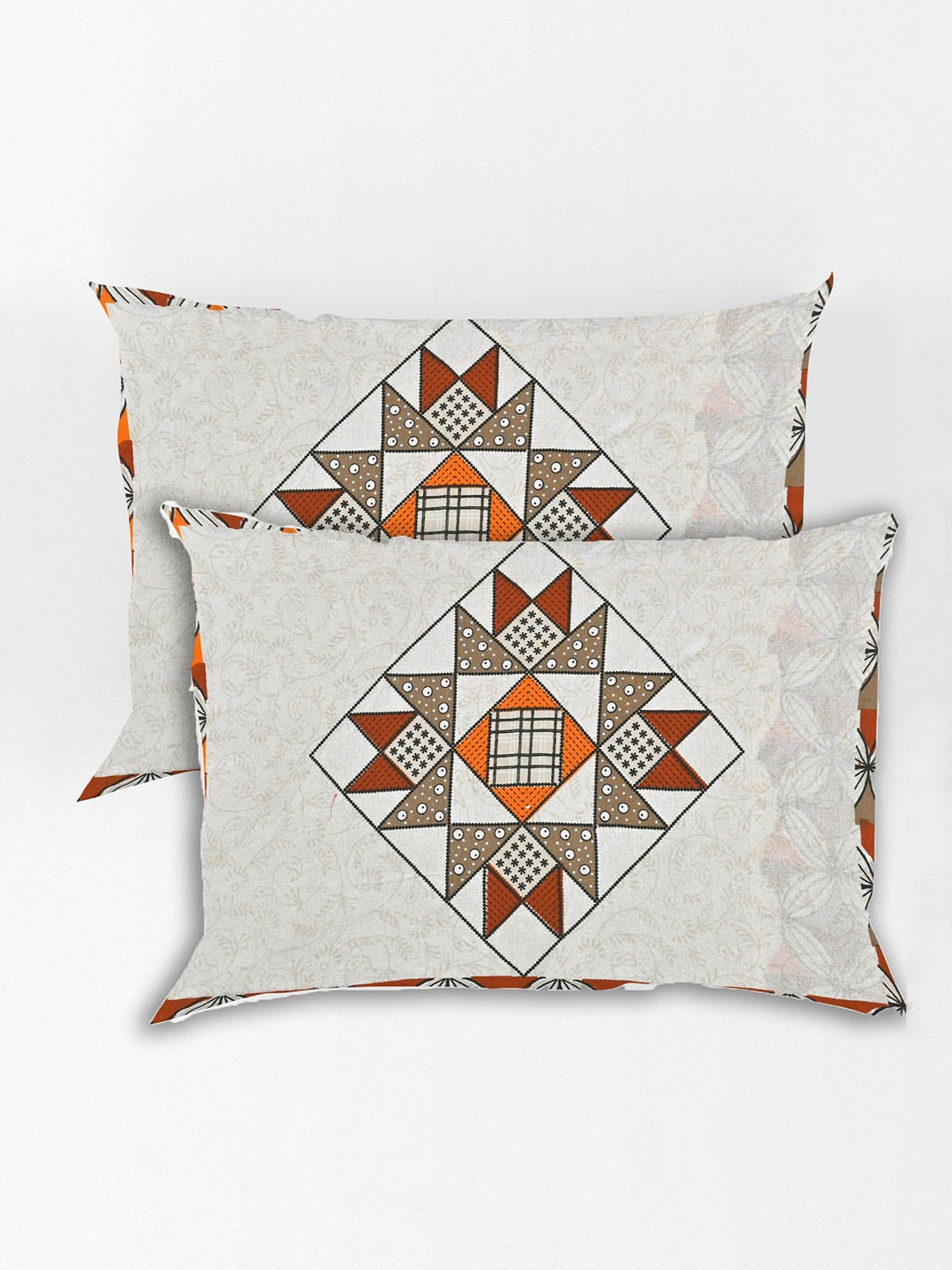 Spangle Red & Orange Ethnic Motifs 260 TC King Bedsheet with 2 Pillow Covers | Grocsy