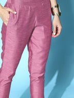 Sangria Women Mauve Yoke Design Straight Kurta with Trousers | Grocsy