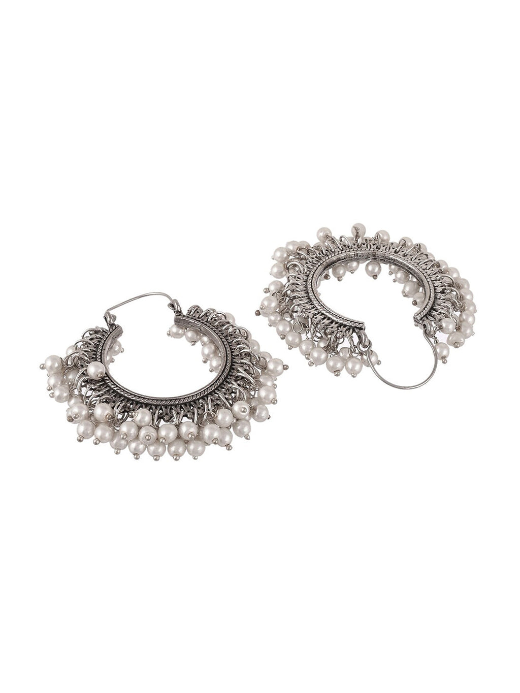 Shoshaa Silver-Toned & White Contemporary Hoop Earrings | Grocsy