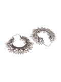 Shoshaa Silver-Toned & White Contemporary Hoop Earrings | Grocsy