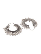 Shoshaa Silver-Toned & White Contemporary Hoop Earrings | Grocsy