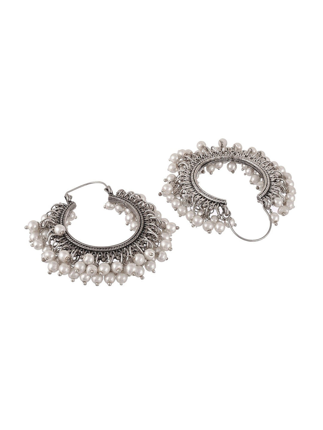Shoshaa Silver-Toned & White Contemporary Hoop Earrings | Grocsy