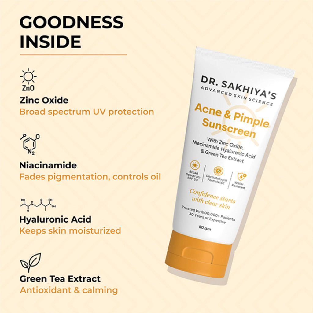 Dr.Sakhiya Acne & Pimple Sunscreen SPF 50 | Grocsy