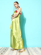 InWeave Women's Olive Red Brocade Satin Oneshoulder Kurta Set | Grocsy