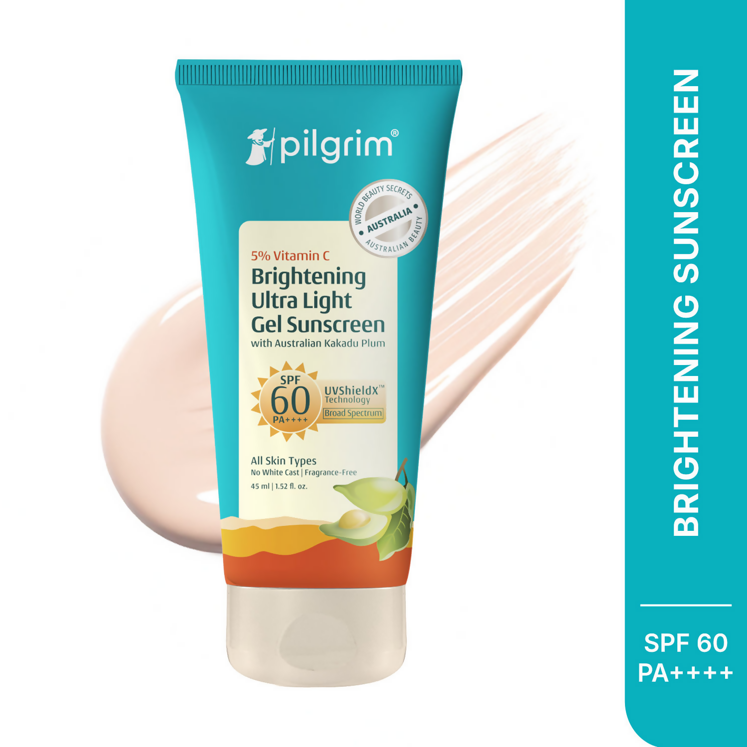 Pilgrim 5% Vitamin C Brightening Ultra Light Gel Sunscreen SPF 60 PA++++ | Grocsy