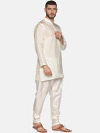 Sethukrishna Men Cream-Coloured Woven Design Kurta with Churidar | Grocsy