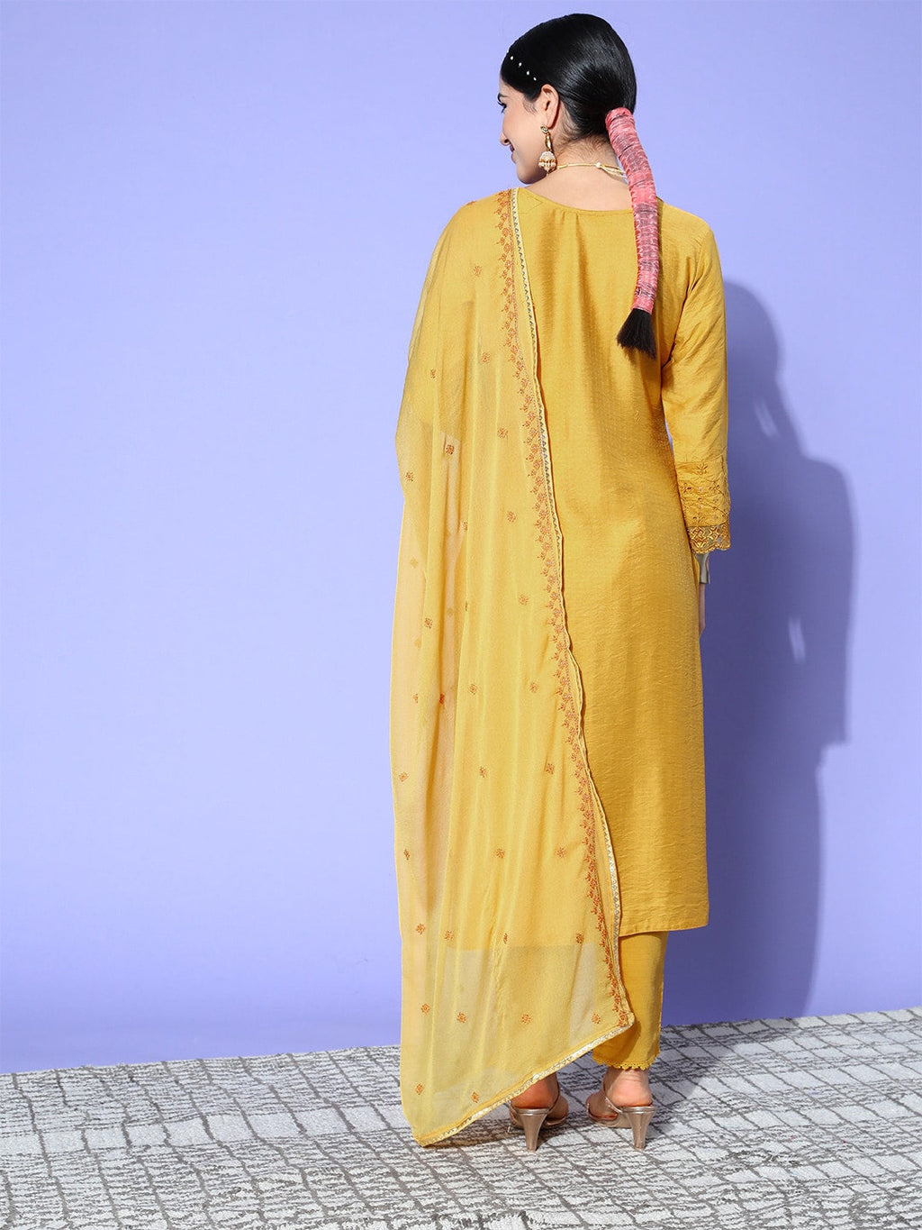 Sangria Floral Embroidered Regular Sequinned Kurta with Trousers & With Dupatta | Grocsy
