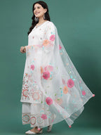 Sangria Embroidered Notch Neck Straight Kurta With Palazzo & Dupatta Set | Grocsy