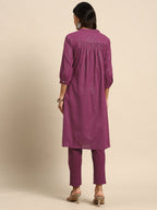 All About You Striped Pleated Sequinned Pure Cotton Kurta with Trousers | Grocsy