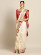 Saree Mall Cream Silk Blend Banarasi Sarees | Grocsy