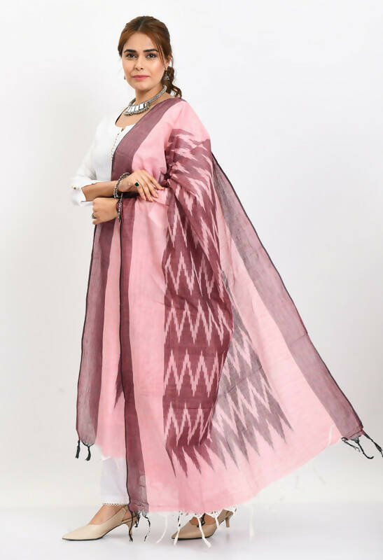 Mominos Fashion Moeza Women's Handloom Cotton Ikkat Maroon Dupatta | Grocsy