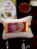 NVR Men Red Stone-Studded Rakhi With Roli Chawal & Chocolate | Grocsy