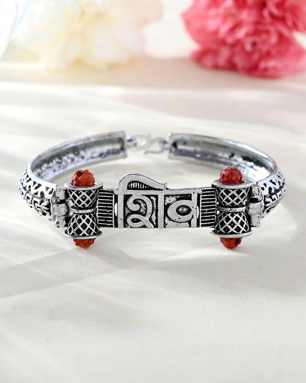 VOJ Silver Plated Shiv Kada Bracelet