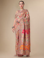 Sangria Beige & Orange Floral Woven Design Pure Silk Saree | Grocsy