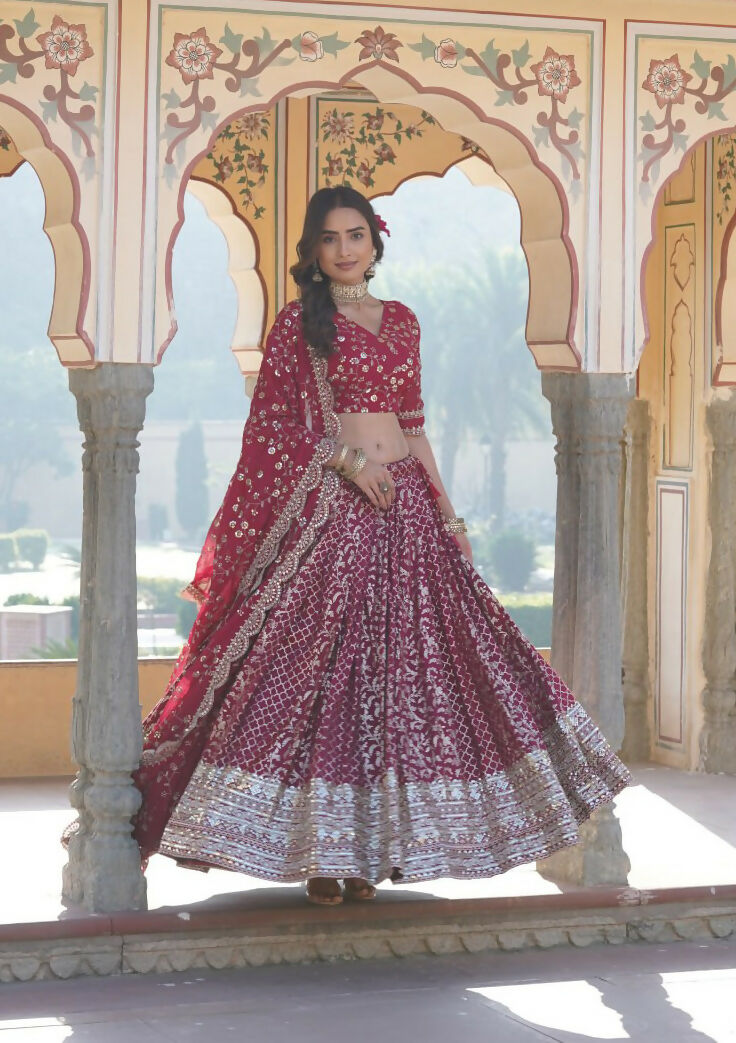Lorenvalley Ranipink Pure Viscose Jacquard With Embroidered Sequins work Lehenga Choli | Grocsy